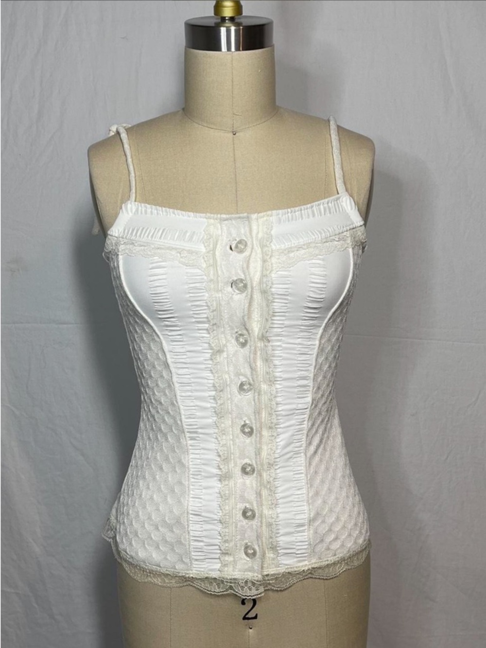 Women’s Cream Ruffled Button-Front Camisole Top - Picture 5 of 6